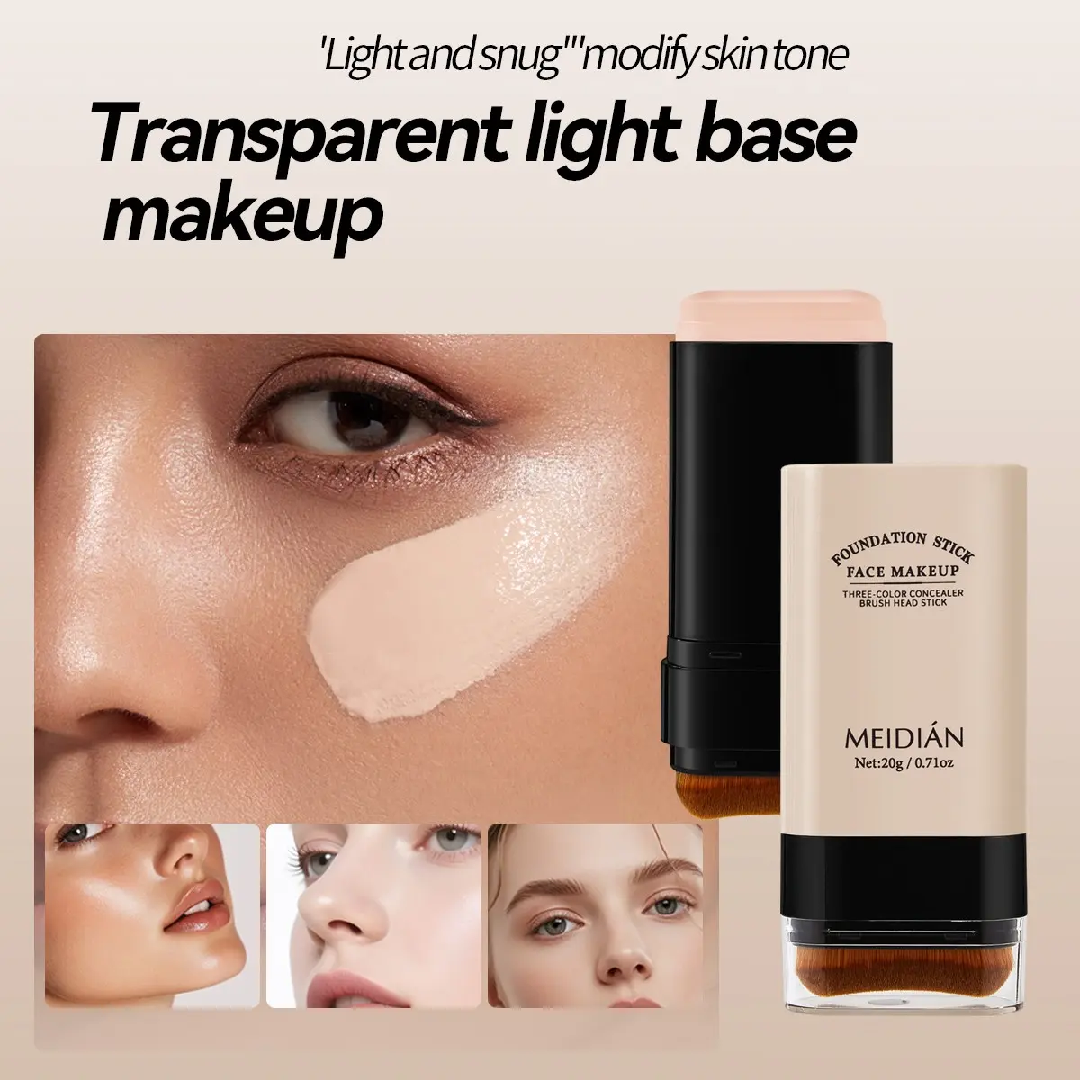 Full Coverage Face Foundation Stick with Concealer and Brush, Long-Lasting Smooth Liquid Foundation, Buildable Flawless Perfect Coverage Makeup Base