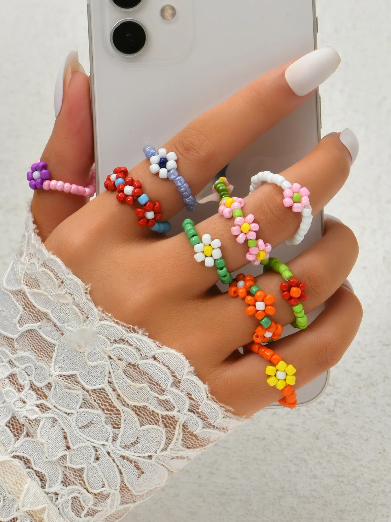 9-Piece Colorful Beaded Ring Set for Women, Perfect for Daily Dates, Vacations, Music Festivals, Stackable Jewelry Accessories