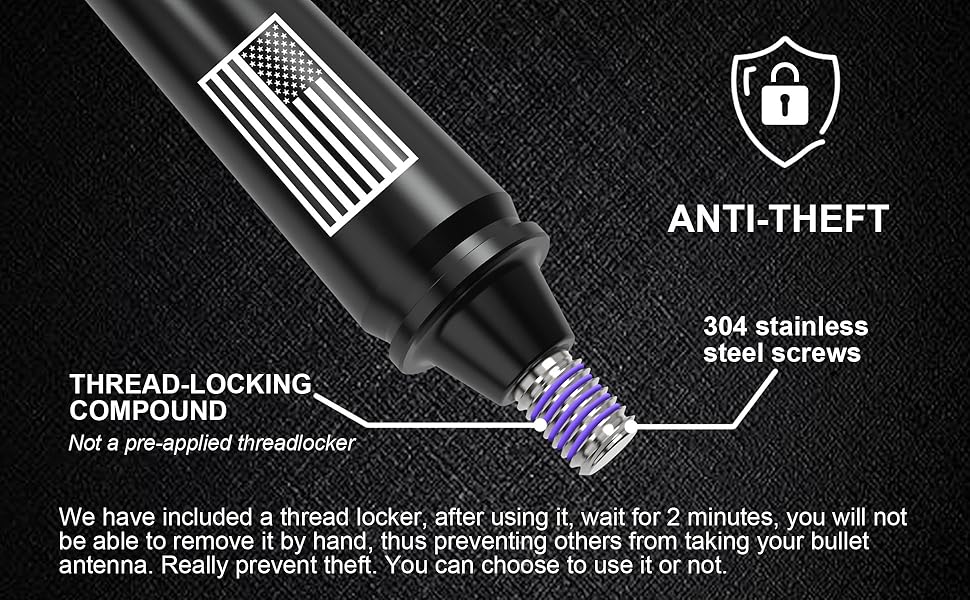 BASIC SUPPLY American Flag Car Truck Bullet Antenna Replacement - Anti-Theft Design for Jeep Wrangler Gladiator JL JK JT Rubicon Sahara Unlimited Sport 4xe Willys Mojave 2007-2025 (Black)