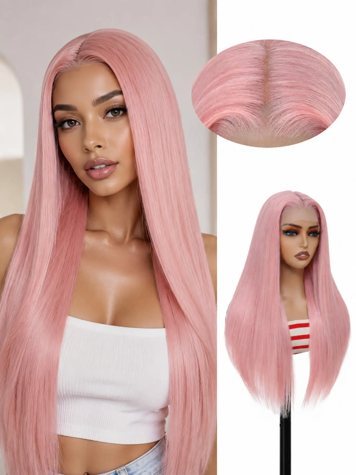 13x6 HD Lace Front Synthetic Material Wigs for Women, Multiple Colors Natural Straight Hair Hairline, Lace Front Wig for Woven Wear Daily  Party Cosplay Carnival Parties, Halloween And Christmas