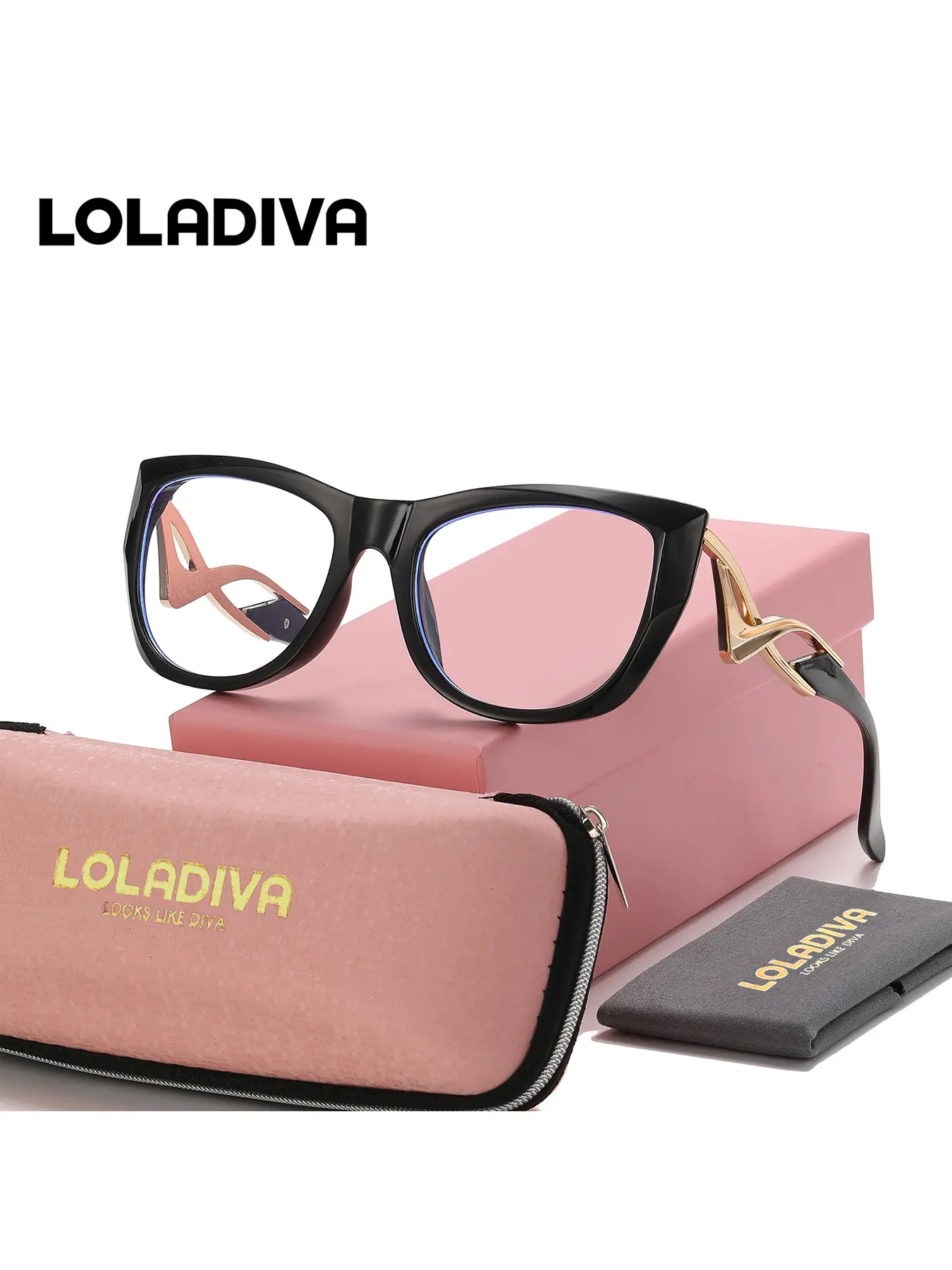 LolaDiva 1 Piece Unisex Artistic Modeling Full Frame Plaon Glasses Fashion Trend Cat Eye Frame Plaon Glasses