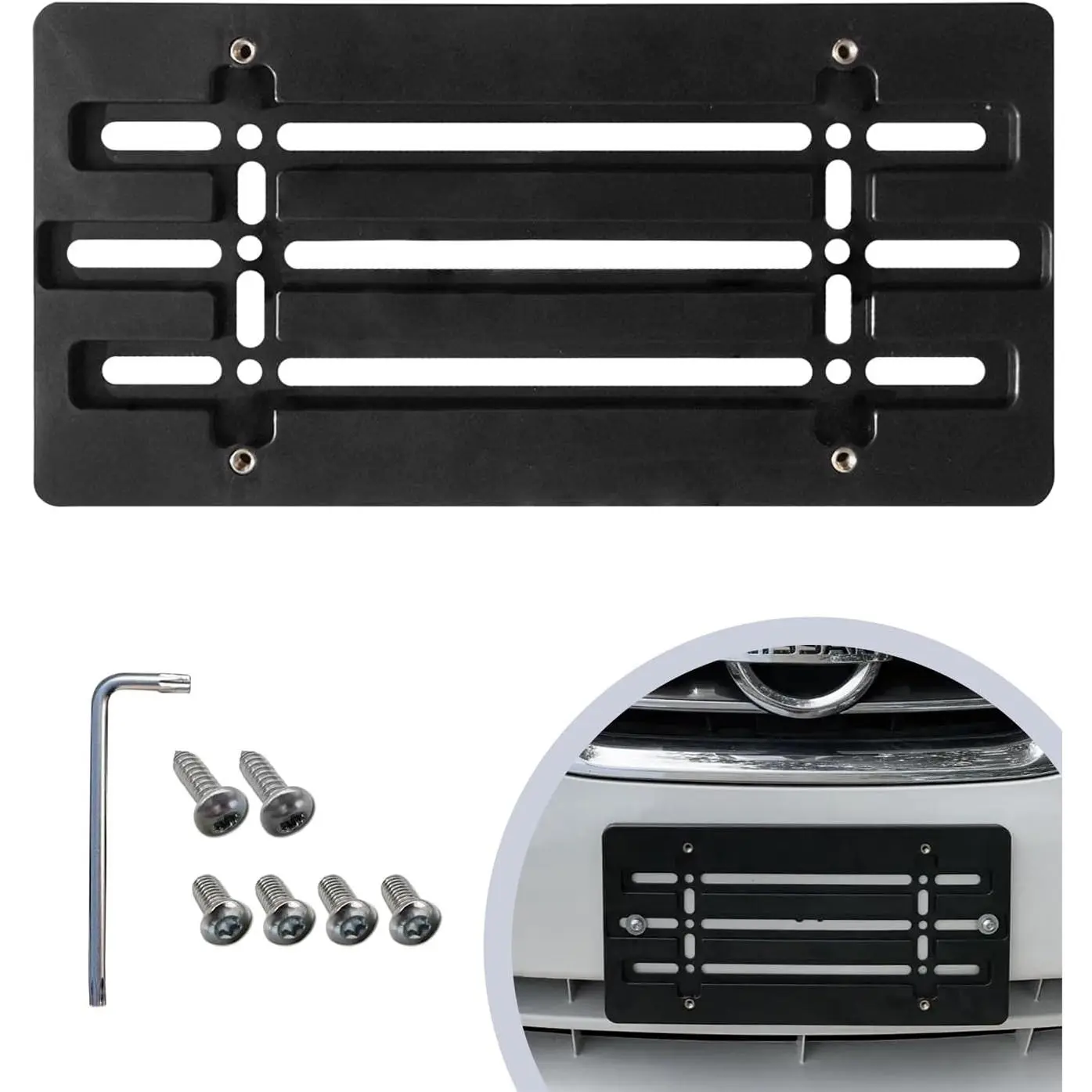 Front Bumper  Plate Bracket for  2000-2026, Plate Holder Set w 6  Screw  & Wrench Kit,  Tag Mounting Kit, Quality Plate Holders,   &  Accessories