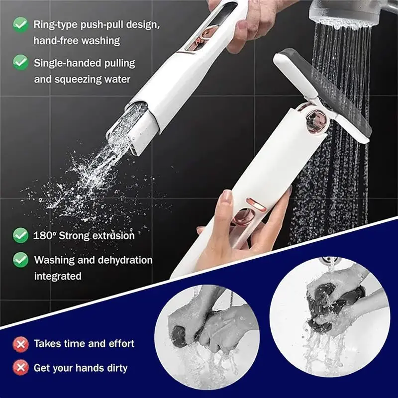 Mini Mop with 2-in-1 Wet/Dry Sponge Heads & Squeeze Handle - Foldable Hand-Free Cleaning Mop for Bathroom, Floors, Kitchen, Glass, Mini Mop for Floor Cleaning, Compact Design, Floor Cleaning Tool