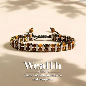 2026 New 4mm Tiger Eye Stone Magnetic Beaded Bracelet, Adjustable Braided Wristband, Unisex Casual Stylish Hand Jewelry for Daily Wear & Gift