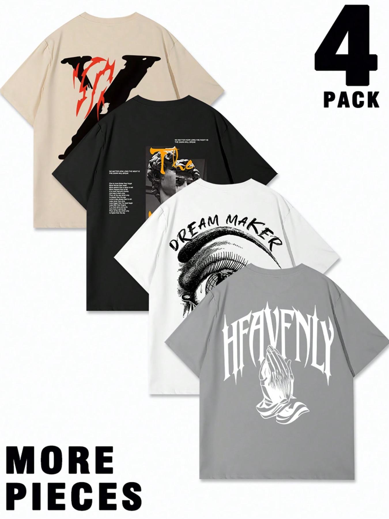 Men's Letter Print Short Sleeve Tee, Regular Fit Casual Crew Neck T-shirt for Daily Wear, Men's Top for All Seasons