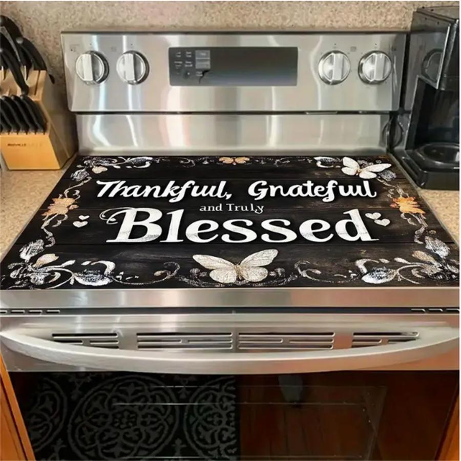 Thankful Themed Pattern Gas Stove Cooktop Panel Protector Cover, 1 Count Heat & Scratch Resistant Stove Top Protector, Multipurpose Cooktop Cover for Flat Top Oven, for Kitchen Stove Plate