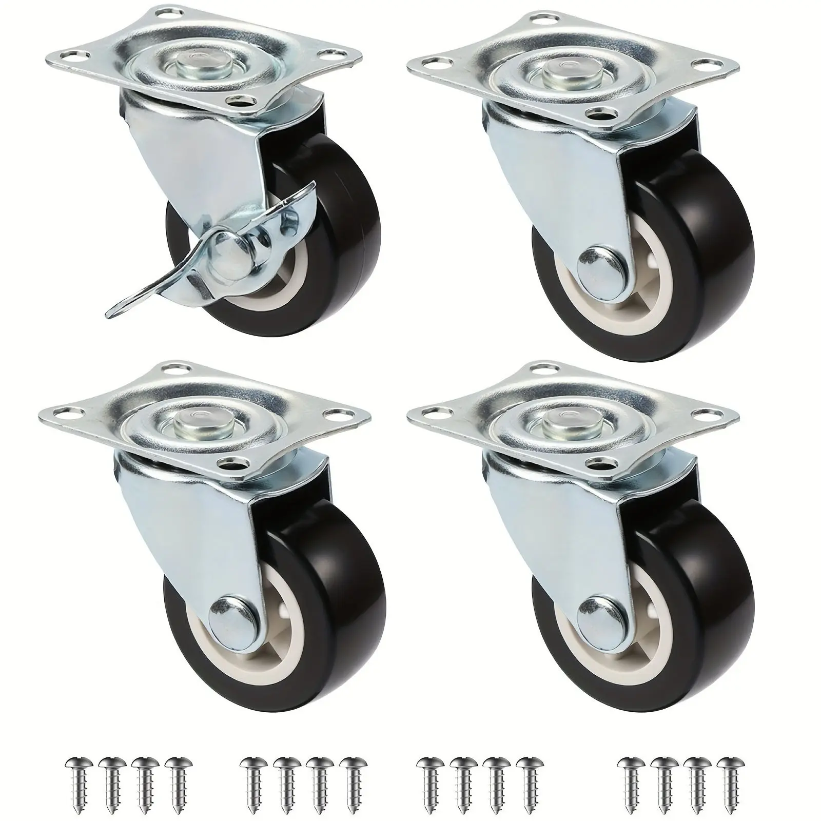 4-Piece Durable Silent Heavy-Duty Swivel Locking Casters, Metal Frame with Lock Function, PVC Wheels, for Furniture, Office, Storage