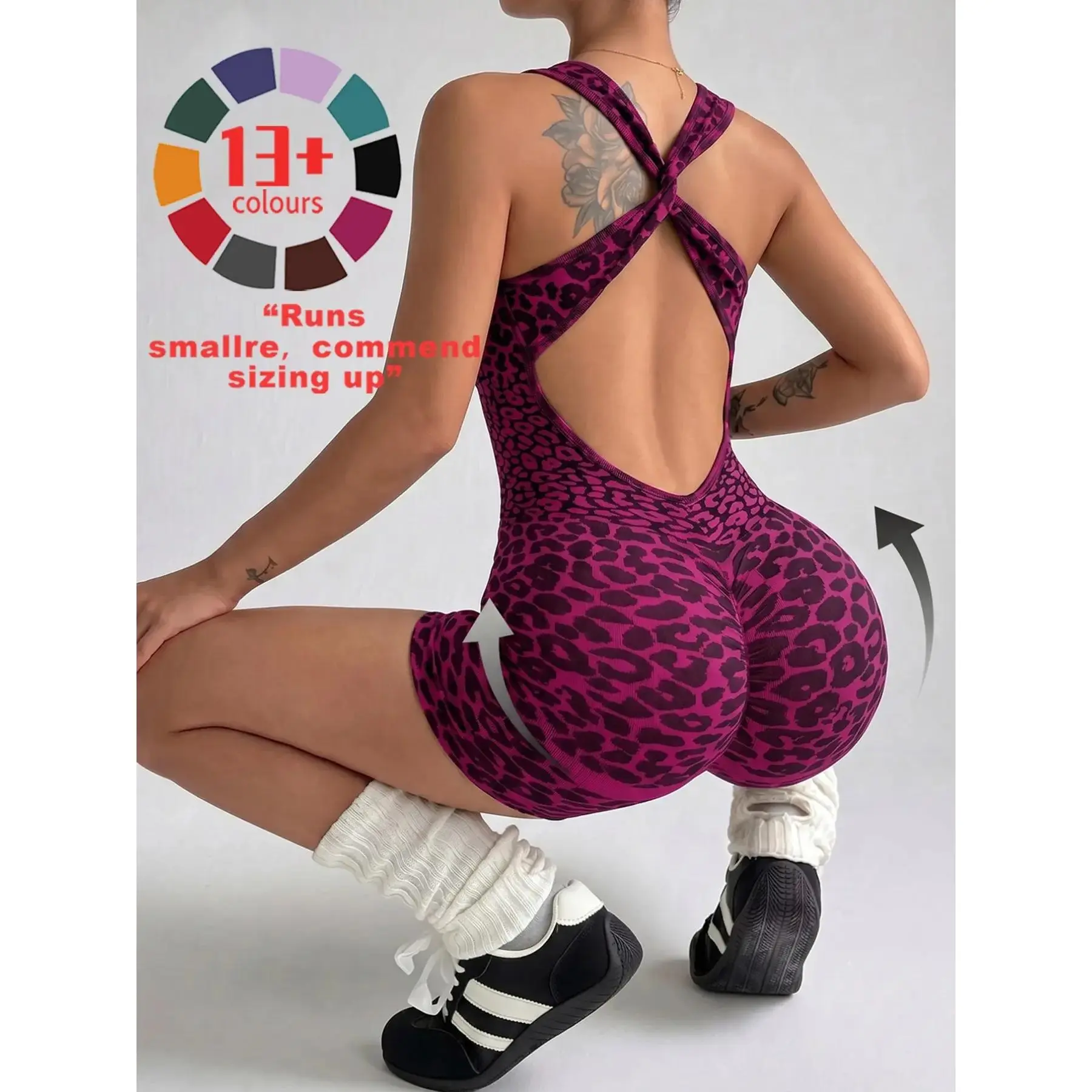 Seamless women's leopard print jumpsuit, sports jumpsuit, stretchy sports jumpsuit, sportswear, jumpsuit, fitness jumpsuit, high elasticity with removable chest pads, suitable for daily wear and outdoor sports