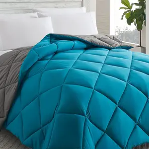 Down Alternative Comforter (Algiers Blue/Dark Grey, Queen) - All Season Soft Quilted Queen Size Bed Comforter - Duvet Insert with Corner Tabs -Winter Summer Warm, 88x92inches