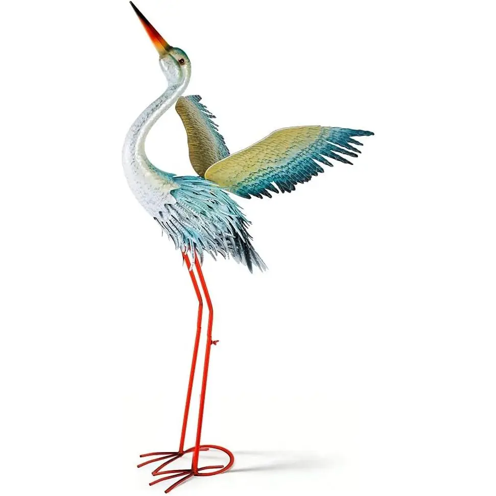 40" Metal Crane Garden Statue, Large Outdoor Heron Sculpture | Rust-Proof Garden Sculptures & Statues,Yard Art for Patio & Backyard