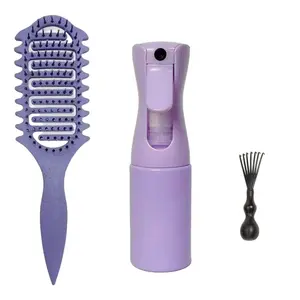 3 in 1 Curly Hair Styling Set for Women, Vented Curl Defining Detangling Brush with Fine Mist Spray Bottle & Brush Cleaner, Anti-Frizz No Heat Curl Brush for Wavy, Coily, Thick Hair, Smoothing, Volume & Daily Styling