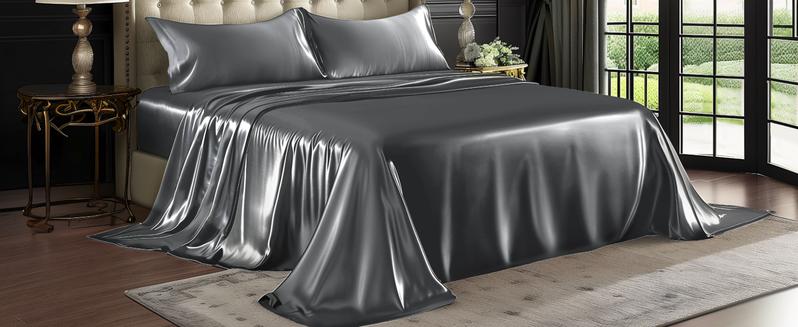 BEDELITE Satin Sheets Bed Set Luxury Soft Ivory White Summer Edition Reversible Microfiber Bedding Twin Full Queen King Sizes Deep Pocket Fitted Sheet for Hair and Skin Care Valentine's Day gift