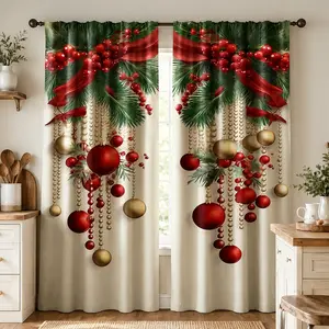 Christmas Polyester Curtains, Modern Digital Print Rod Pocket Window Drapes, Festive Holiday Decor for Bedroom Living Room Dining Room