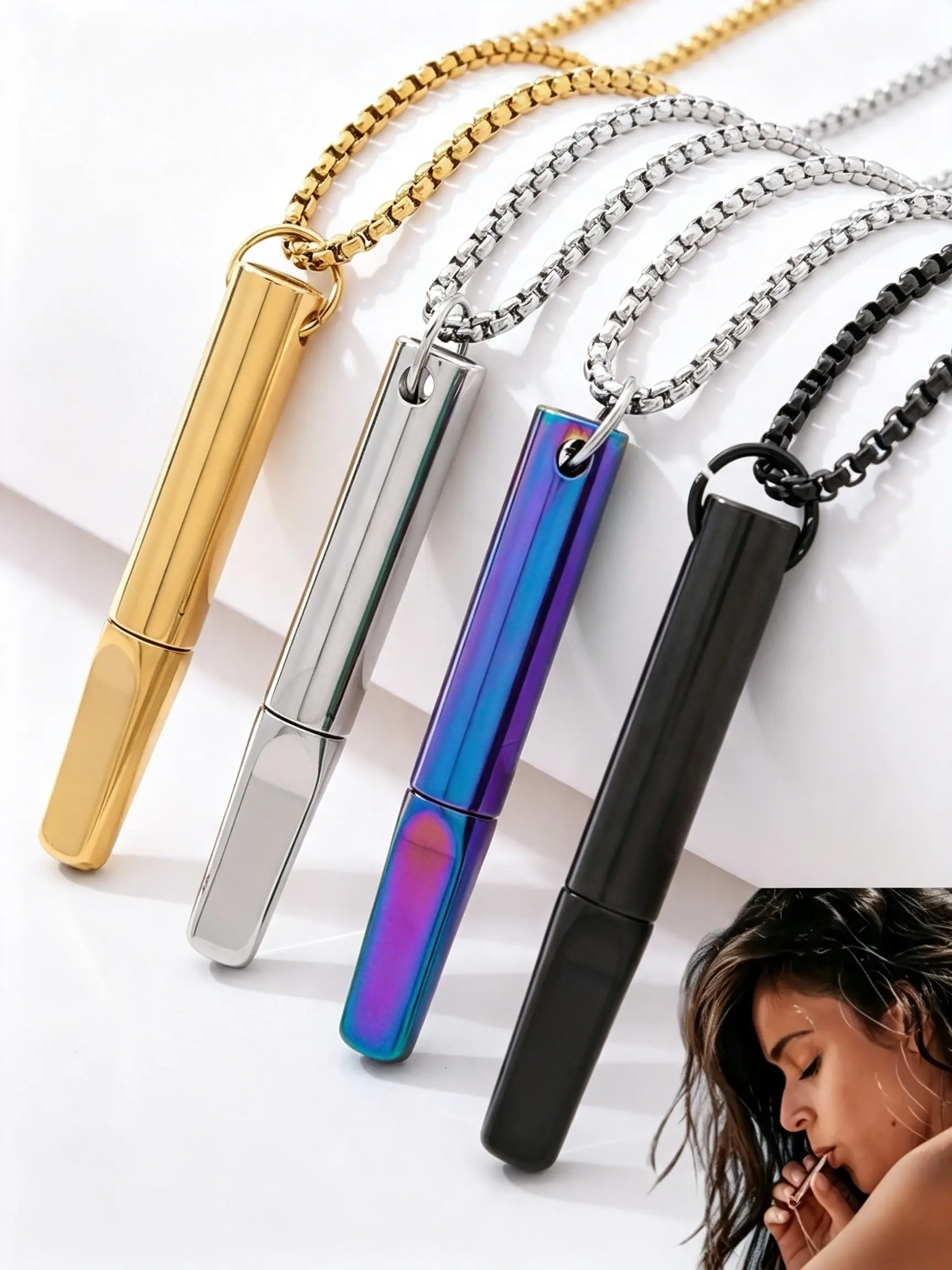 Premium Stainless Steel Breath Whistle Necklace, Detachable Meditation Pendant, Stylish Accessory For Daily Outfit, Christmas Gift For Boyfriend
