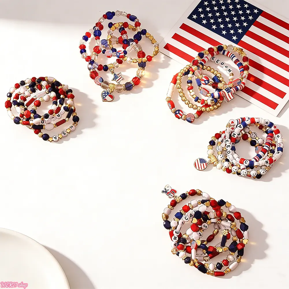 Patriotic USA Flag Multi-Layer Stackable Wrist Bracelets, Independence Day Viral Holiday Statement Jewelry, Comfort Stretch Memorial Wristbands Perfect For National Celebrations, Campaign Parties, Weekend Trips And Casual Patriotic Styling