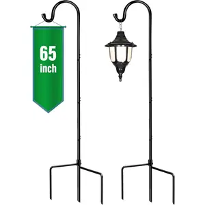 Shepherd’s Hooks 2 Pack Black, 65 inches Tall, Adjustable Garden Hook for Outdoor, Hanging Plant, Solar Lights, Lanterns, Bird Feeders, Garden Stake and Wedding Decor, 7015