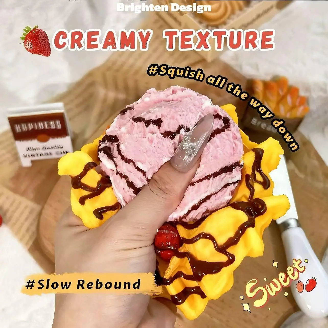 Ice Cream Waffle Squishy Toy, Soft Slow Rebound Sensory Toy, Stress Relief Desk Tool, Durable Unique Design, Perfect Gift, Soft Squishies