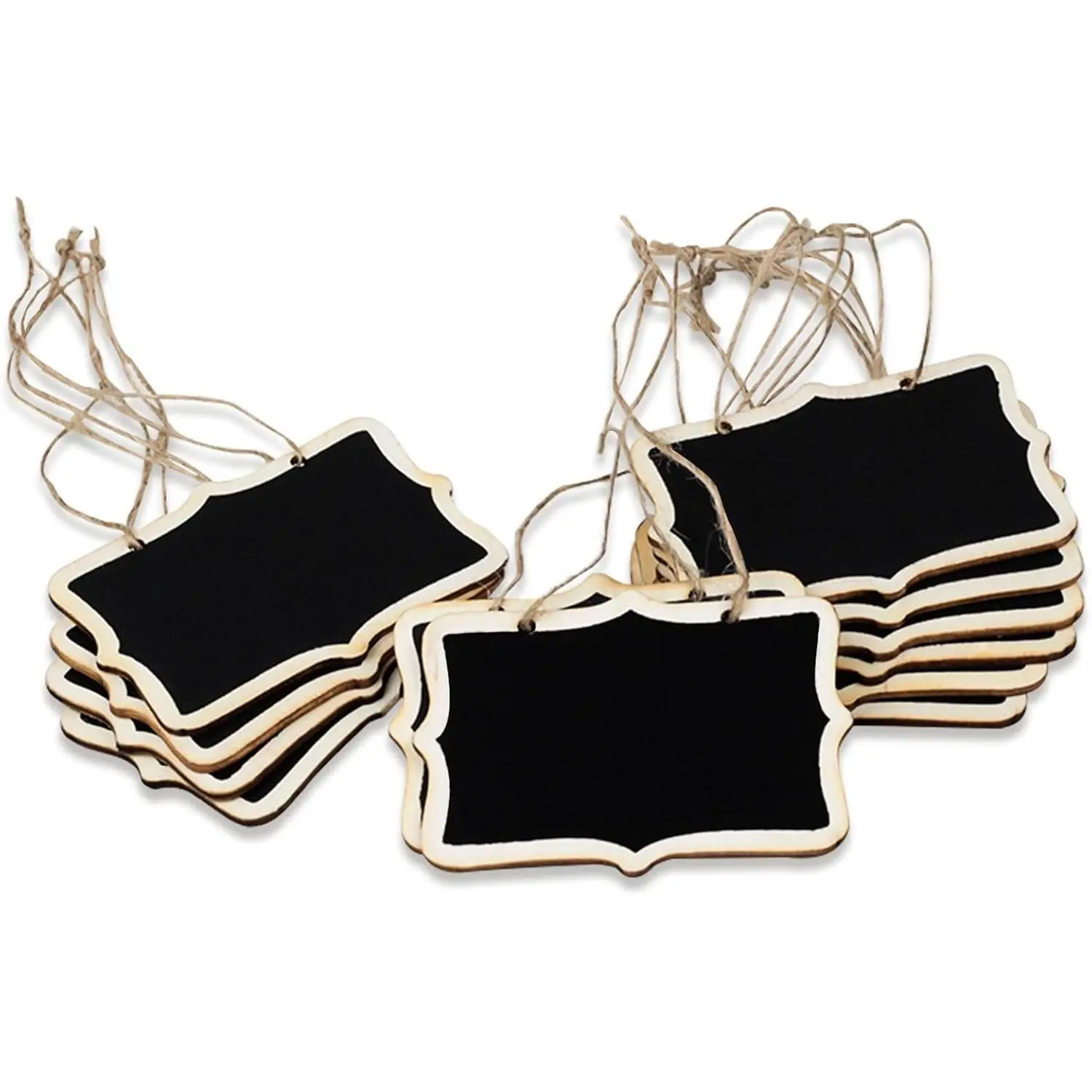 12-Pack Compact Reusable Mini Hanging Wooden Chalkboard Labels - Small Size Blackboard Tags for Party Food Display, Event Decorations