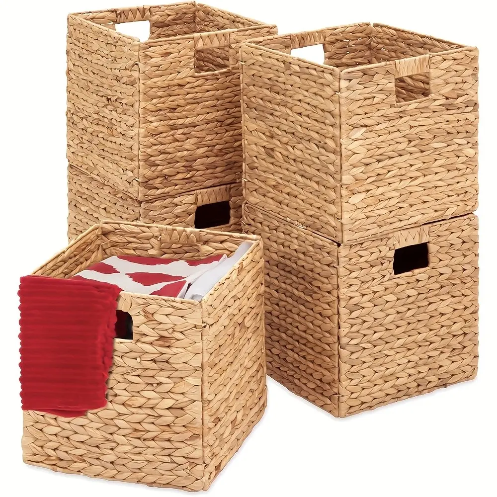 11in Water Hyacinth Storage Baskets for Shelves, Handwoven Storage Cubes, Laundry Basket, Cube Baskets for Laundry, Closet Organizers and Storage, Halloween Decor Storage, Stackable