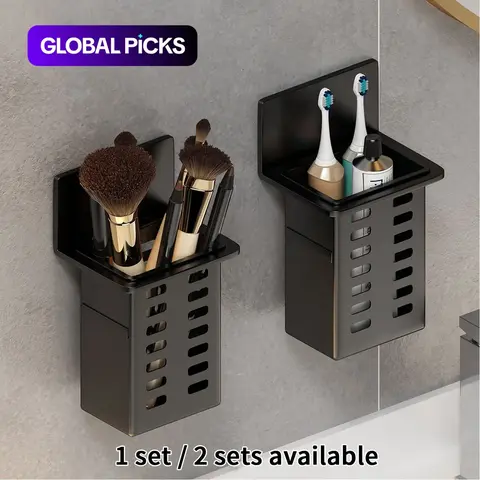 Wall-Mounted Bathroom Storage Rack, 1/2 Counts Multifunctional Plastic Hanging Rack, Adjustable Storage Rack, Easy-to-Install Waterproof Toothbrush Holder, Bathroom Accessory, Hangable Organizer, Toothbrush Holders For Bathrooms #GLOBAL PICKS