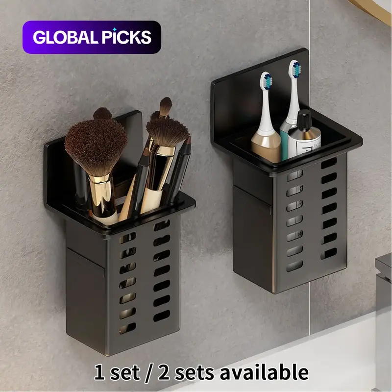Wall-Mounted Bathroom Storage Rack, 1/2 Counts Multifunctional Plastic Hanging Rack, Adjustable Storage Rack, Easy-to-Install Waterproof Toothbrush Holder, Bathroom Accessory, Hangable Organizer, Toothbrush Holders For Bathrooms #GLOBAL PICKS