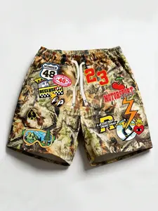 Vintage Art Maple Leaf Digital Print Shorts, American Street Style Sports Beach Pants, Summer Trendy Versatile Five-Pocket Shorts, Casual Sporty Shorts