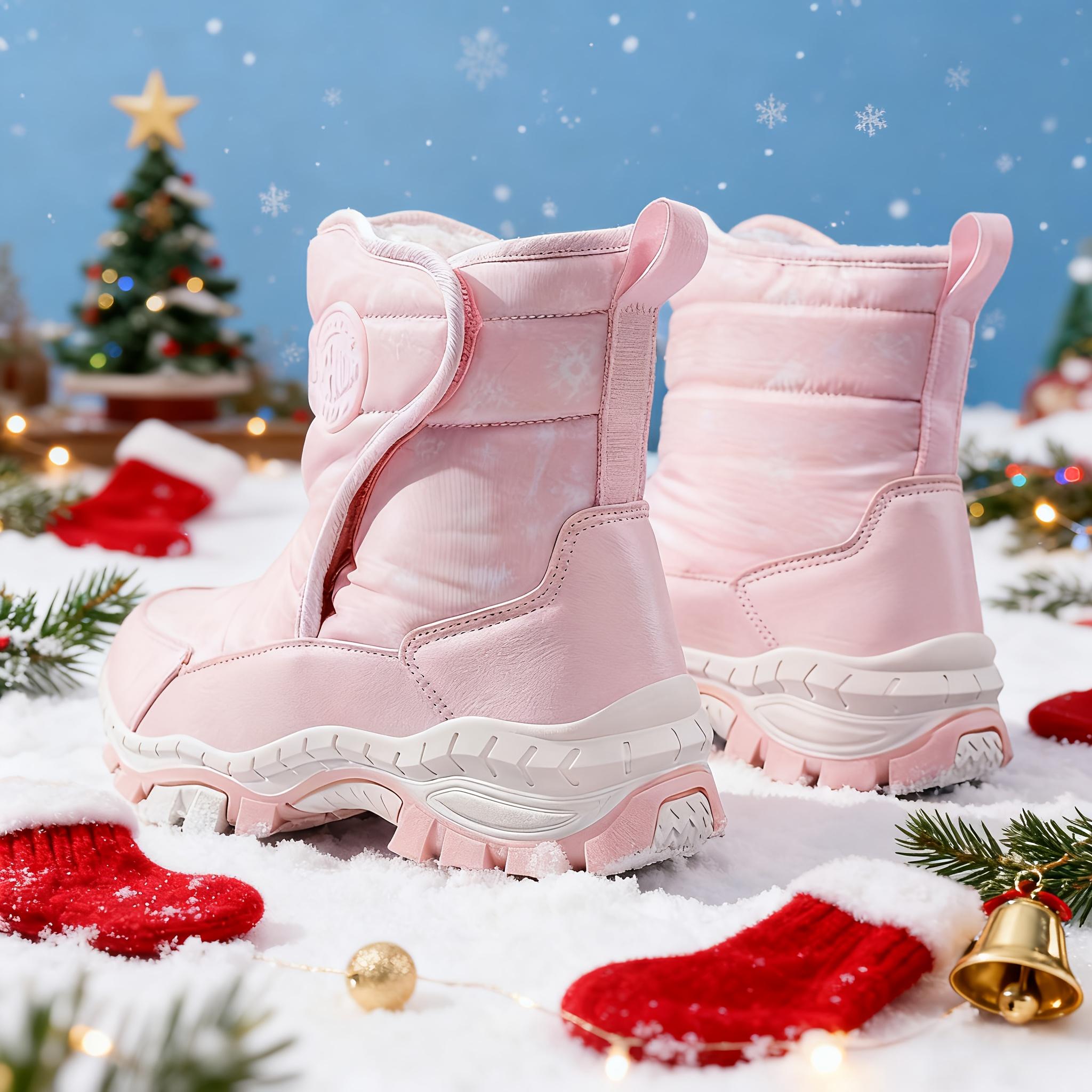 Children's sports snow boots, new autumn and winter fashion snowflake warm -lined long boots for girls, high-quality thick padded closure for teenagers, Christmas gift sports shoes for children