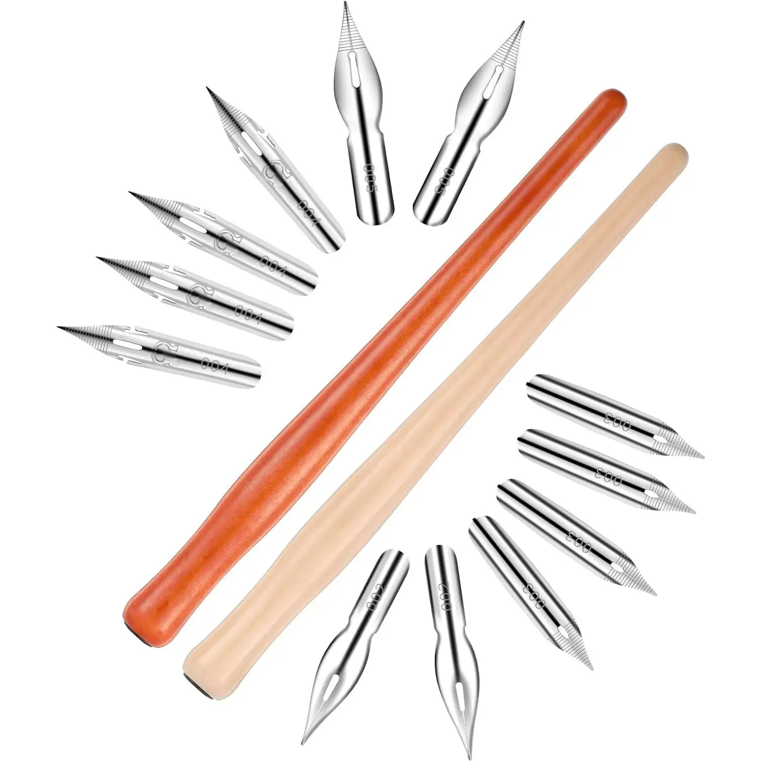 14 count Calligraphy Nibs Dip Pen Nibs Holders with Comic Wooden Drawing Pens Holder with Stainless Steel Nib, Oblique Calligraphy Dip Pens Set Fluid Writer Pen for Writing, Painting, Signing, Sketch