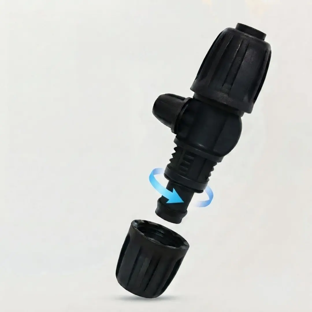 1 Pack Drip Irrigation Tee Garden Hose Connector, Lock-On Compression Fitting, Leak-Proof High-Pressure Precision Adapter, Tool-Free Installation, Ideal for DIY Garden Watering, Plant Beds, Greenhouses & Lawn Care