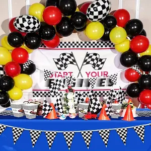 111pcs Car Theme Balloon Set, Checkerboard Tire Balloons, Race Birthday Party, Men's Singles, Outdoor Carnival Decor