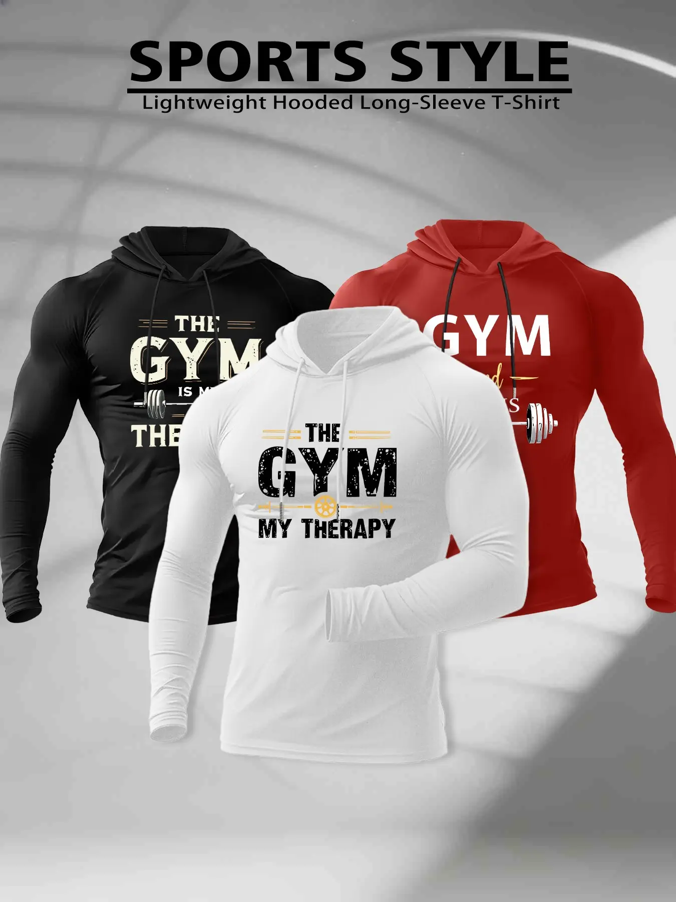 3 Counts Gym Dumbbell Slogan Print Hooded Pullover Top, Raglan Long Sleeve Hoodie, Gym Sports Outdoor Casual Long Sleeve Shirt