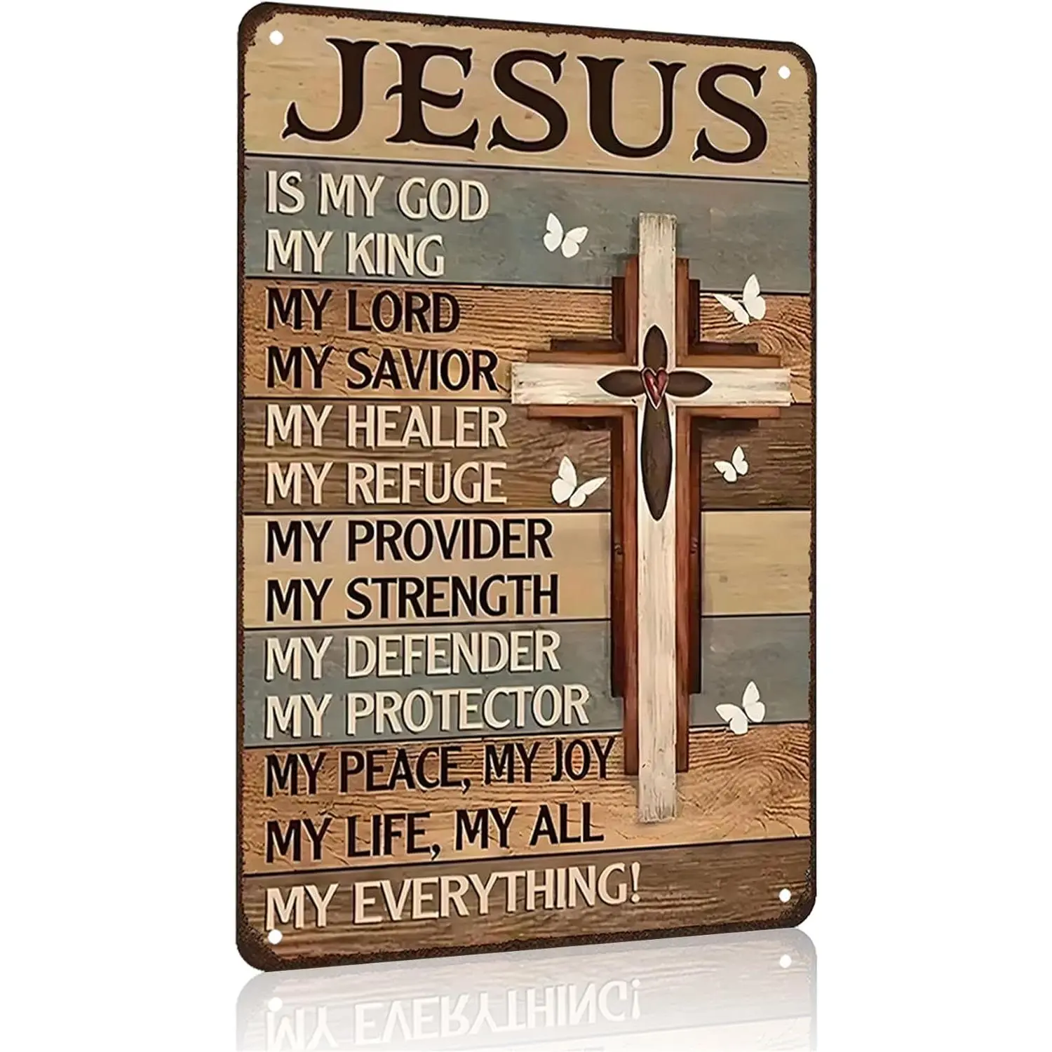 12×8 Inch Jesus Cross Butterfly Metal Tin Sign, Jesus Is My Everything Faith Quote Aluminum Wall Plaque, Rustic Christian Farmhouse Wall Decor inspirational poster quirky home theme iron wall art design gift novelty family god bless,art decor door vintage