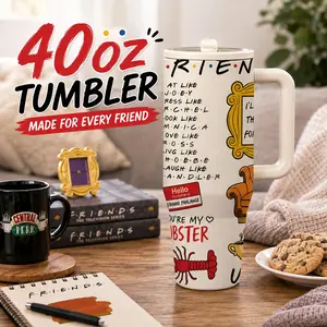 1 Pc 40oz Friends Inspired Lobster Insulated Tumbler, Double Wall, Leak-Proof, Keeps Hot for 12hrs, Keeps Cold for 24hrs, Perfect for Daily Use, Office, Coffee Shop, Travel, Stylish & Durable, Ideal Gift for Friends, Sitcom Fans, Birthdays, Holidays