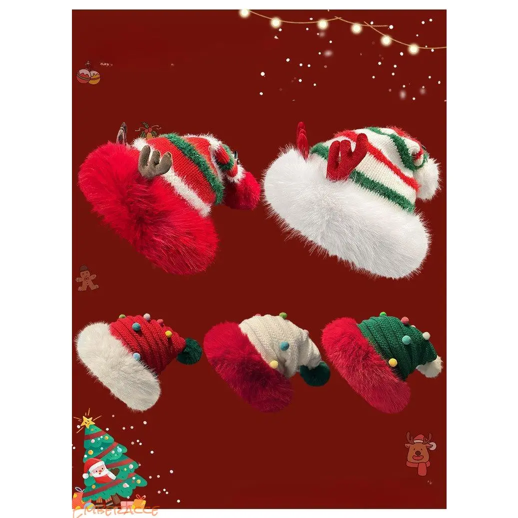 Festive Santa-Style Knitted Beanie Cap - Warm Soft Winter Headwear for Men & Women, Christmas Party Accessory, Holiday Outfit Decoration, Stocking Stuffer Gift for Family Friends, Accessories