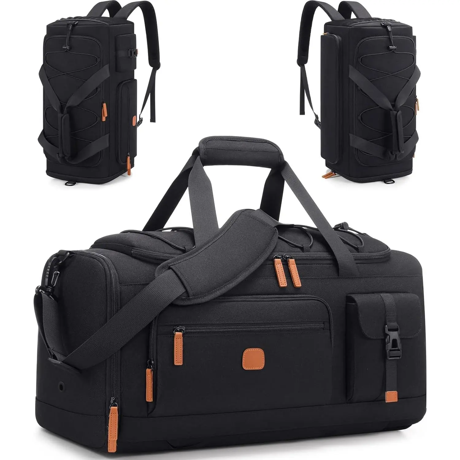Gym Bag for Men and Women with Shoe & Laptop Compartment, 3-in-1  Travel Duffel Bag Anti- Weekender Carry- Backpack for Airplane & Workout, Overnight Travel Bag,35L (Black, Medium)
