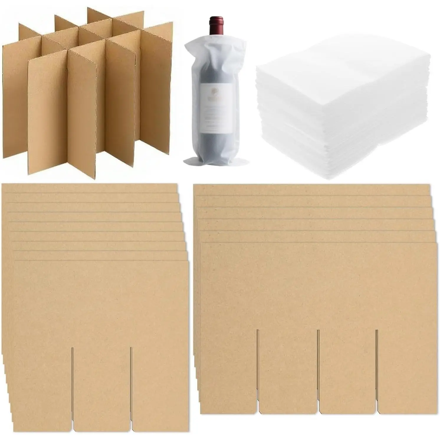 Glass Protection Packing Kit - 3-Pack Corrugated Dividers, 36 Foam Sleeves for 16x12x12 Moving Boxes (Box Not Included)