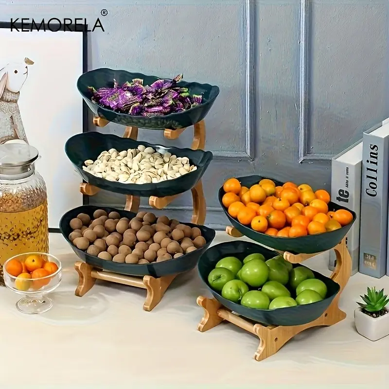 Kemorela 3-Tier Wooden Fruit Vegetable Basket with Stable Legs and Durability, Multi-Functional Kitchen Storage Organizer, Perfect for Refrigerator Storage