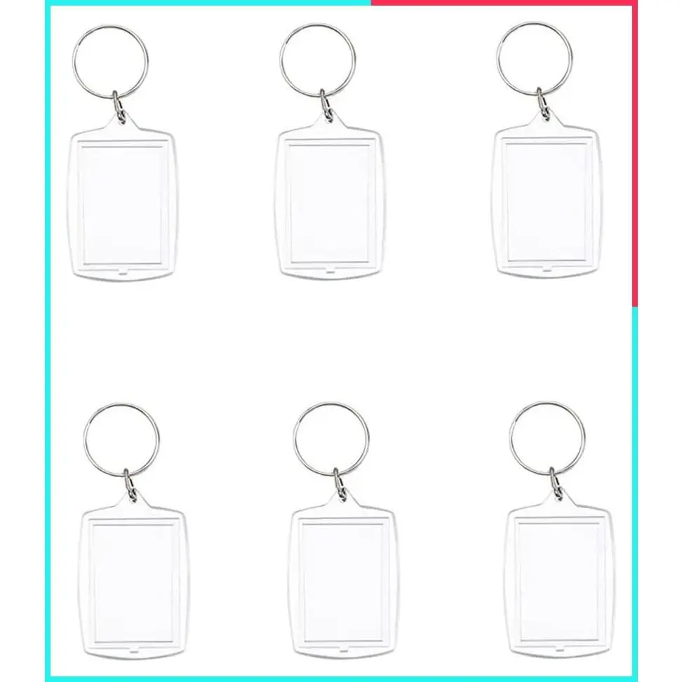 6 Pack Blank Clear Acrylic Photo Keychain Holders, Double Sided Personalized Picture Keychains with Split Ring, Fits 1.7 x 1.1 Inch Photos, DIY Craft Custom Gifts & Presents