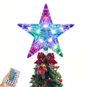 Christmas Tree Star RGB Light with Remote Control, USB Plug-In Topper, Indoor Decoration, Reusable Holiday Decor, Warm Lights