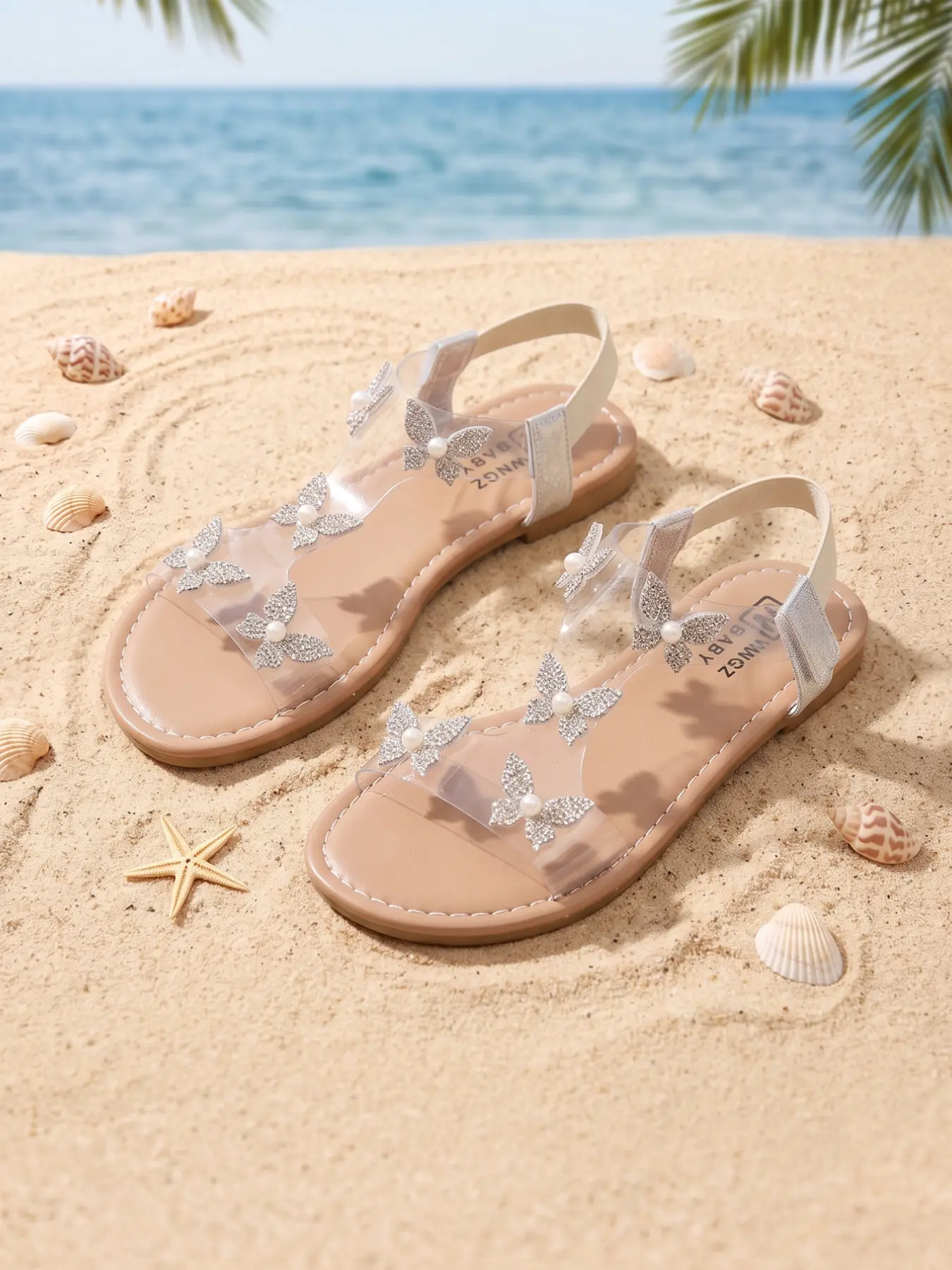 Summer Sandals, Girl's Butterfly Decorated Round Toe Flat Open-Toe Princess Roman Shoes, Ideal for Outdoor Shopping, Beach Travel