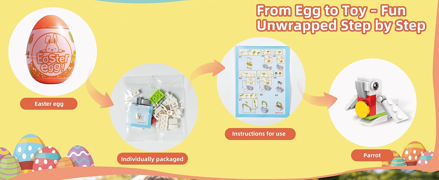 Prefilled Easter Eggs with 12 Packs Bunny Building Blocks Sets – 12 in 2 Easter Basket Stuffers Building Toys, Includes Rabbit, Butterfly, Carrot, Flower, Party Favors Gifts for Kids Boys Girls 6+