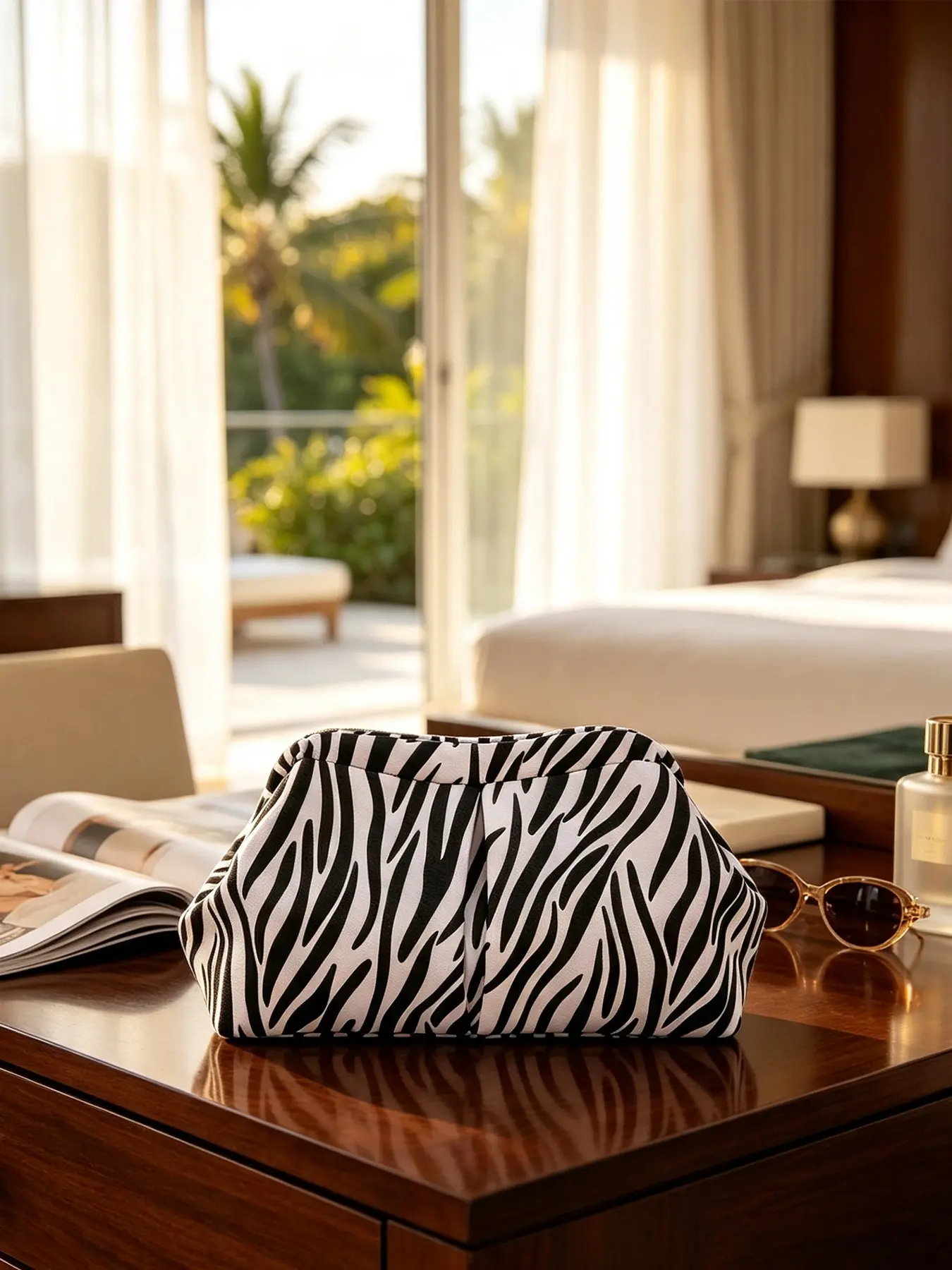 1pc Stylish Zebra‑striped Ruched Clutch Purse, Frame Opening Soft Hand Bag for Social Activity, Leisure Outing, Trend Photoshoot, Daily Outfit Matching, Suitable for Urban Women, Stylish Young Ladies, Trend Fans, Unique Fashion Clutch