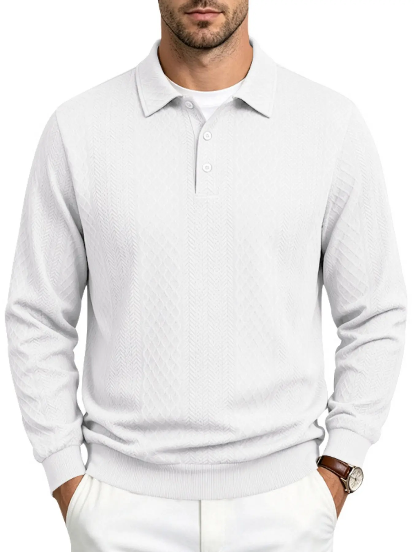 Men's Loose Fit Textured Polo Shirt, Fall Heavyweight Sporty Casual Turn-Down Collar, Men's Fashionable Pullover Top