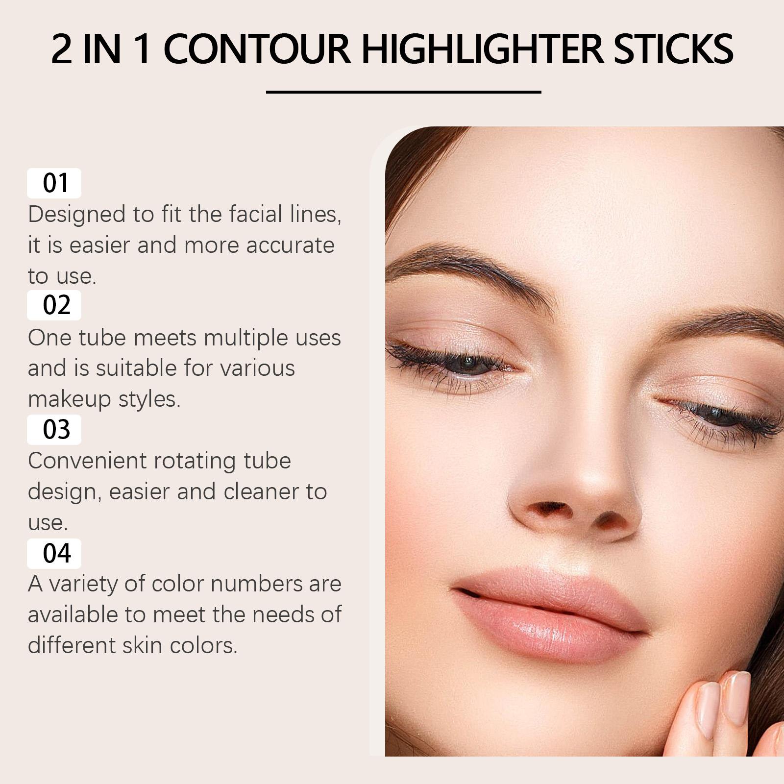 zephoco Natural Color + Light Brown 2-in-1 Contour and Highlight Stick Convenient Dual-Head Design Contour Highlight Stick