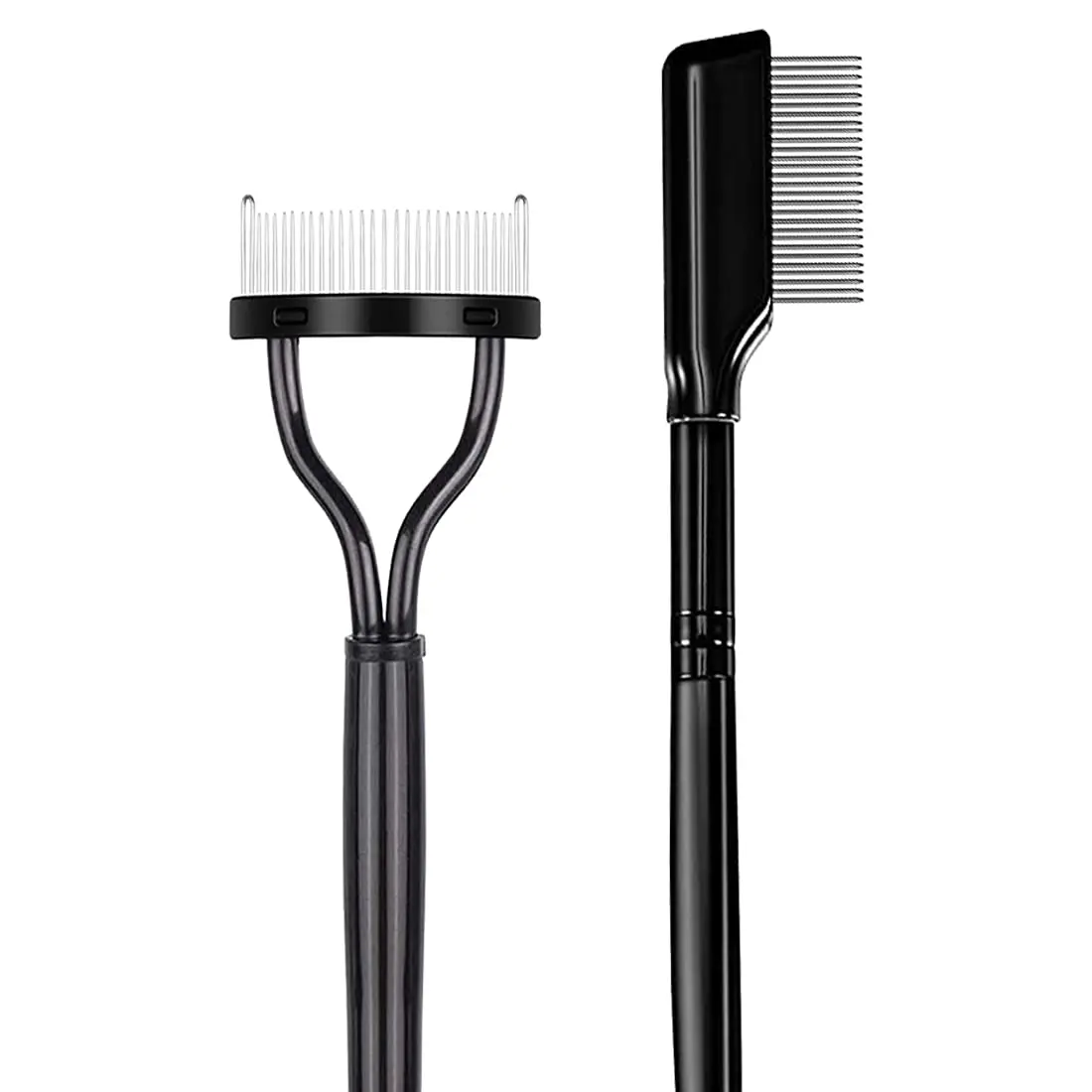2 Pack Eyelash Comb Separator, Metal Teeth Lash Grooming Tool with Long Handle, Mascara Applicator Brush to Define and Detangle Lashes, Makeup Shop, Dating, Multi-Pack, Plastic, Salon, Shopping, Small Size, Stainless Steel, Grooms Lashes