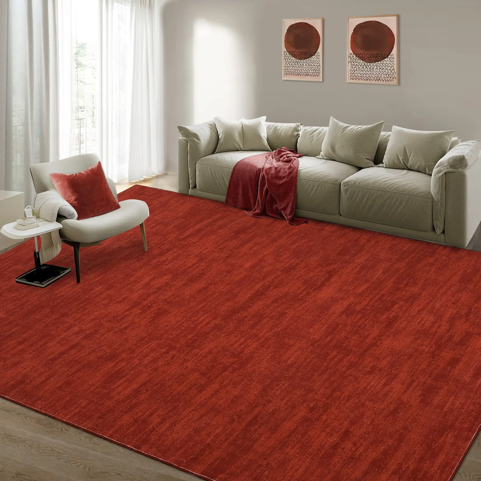 Modern Machine-Washable Solid Color Area Rug - Low-Pile Non-Slip, Non-Shedding, mark-Resistant Indoor Carpet for Living Room, Bedroom, Dining Room, Kitchen, Hallway/Entryway