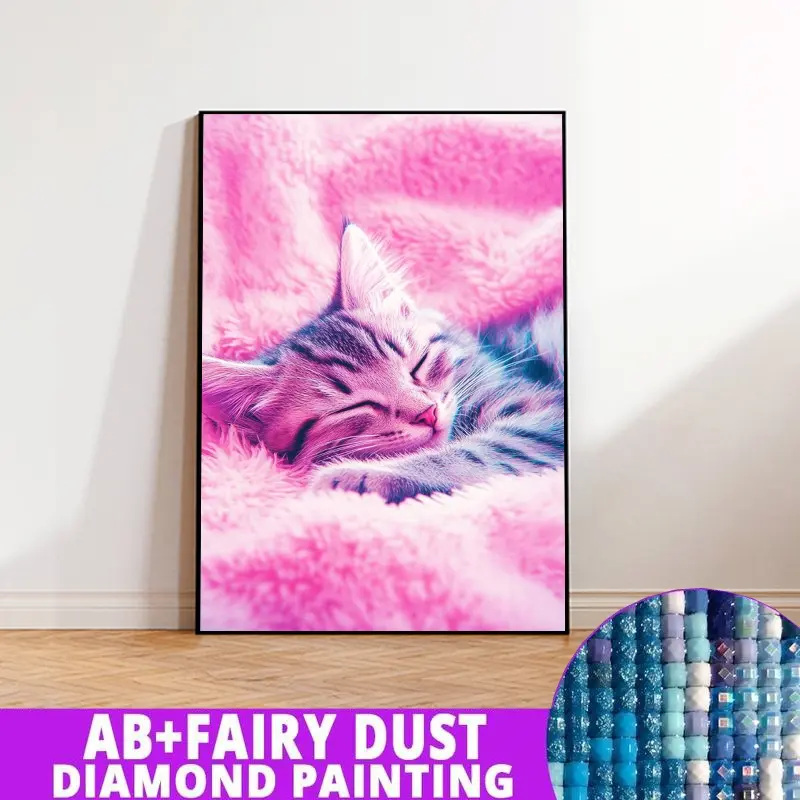 1PC framedless 5D Diamond Painting Kit-Sleeping Kitten on Soft Pink Blanket Sleeping Kitten on Soft Pink Blanket -Ornament Decorations for Home Resin Diamonds, AB Diamonds & Fairy Dust, Perfect for Adult Diamond Lovers,Holiday Gift