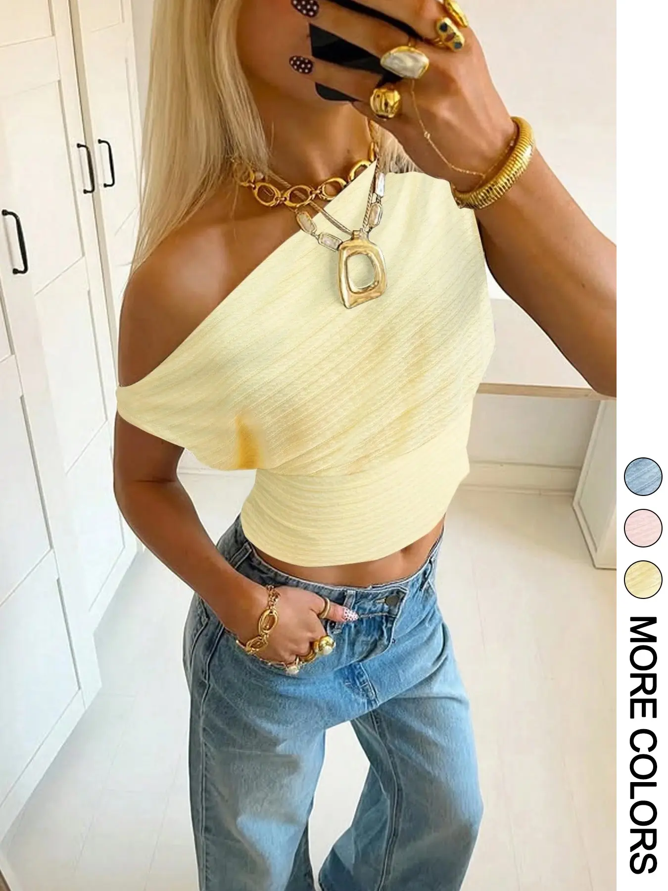 Asymmetrical One-Shoulder Short Top, High-Waisted Slim Fit T-Shirt, Sleeveless Halter Neck, Perfect for Dates, Parties, Daily Wear