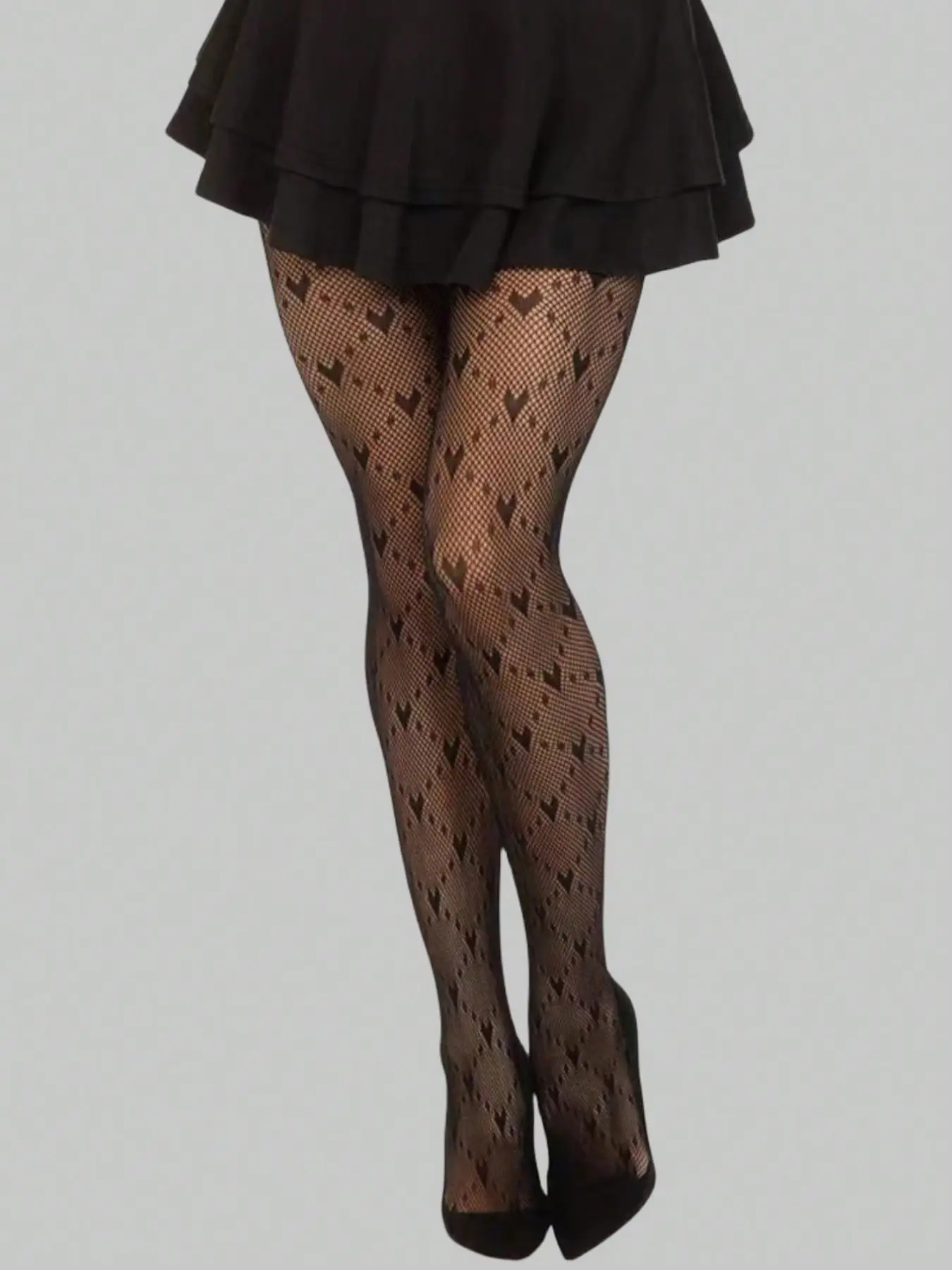 Women's Full Print Heart Pattern Fishnet Pantyhose, Stylish and Comfortable, Perfect for Everyday Wear, Unique Design