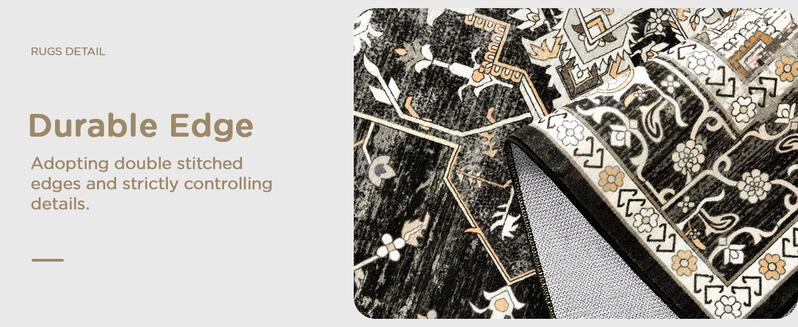 8x10 Washable Area Faux Cashmere Rug for Living Room, Non-Slip Soft Boho Vintage Medallion Carpet, Low Pile Distressed Rugs for Bedroom, Dining Room, Home Offi